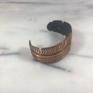 Vintage Native American Copper Feather Cuff Bracelet - Hand Stamped Southwest